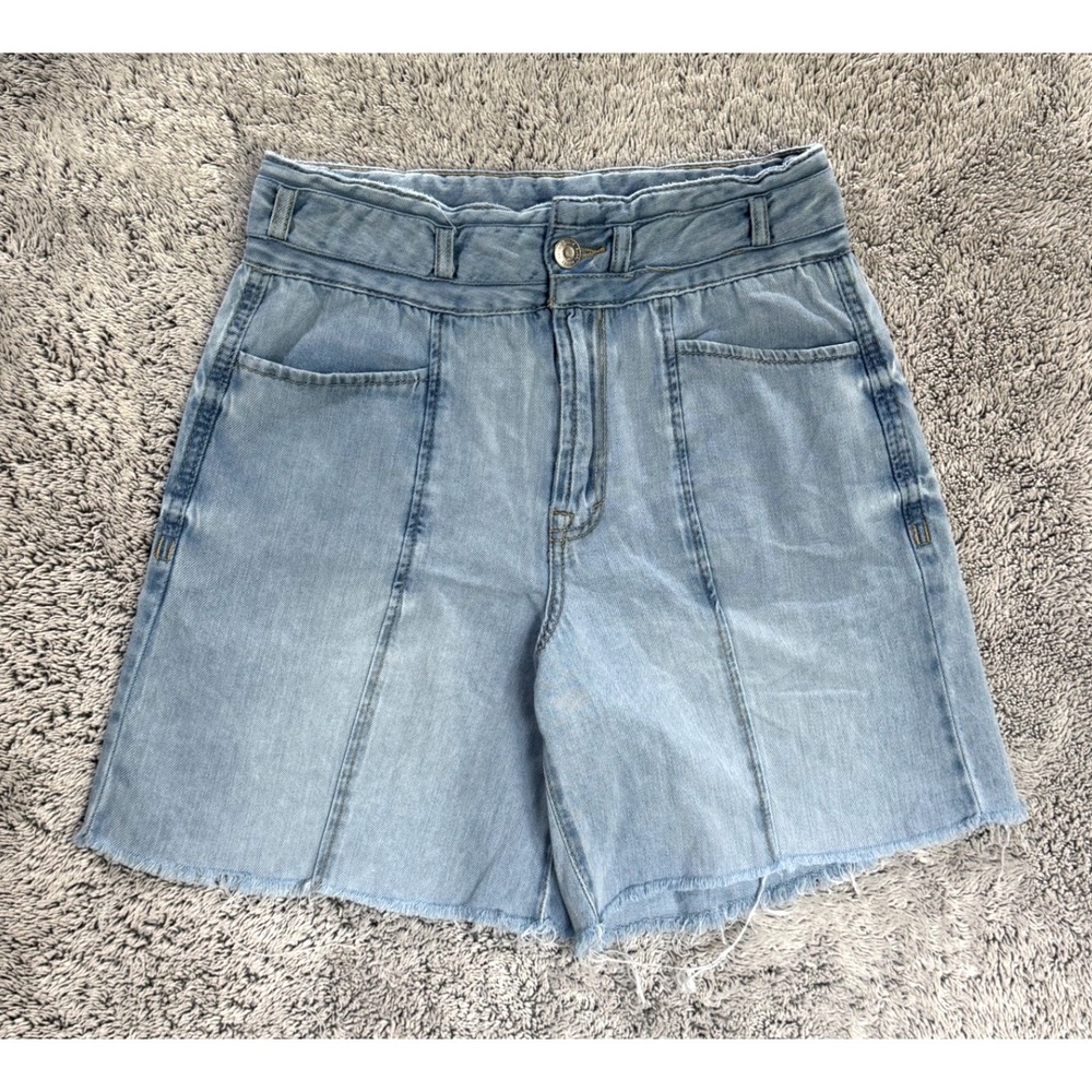 Kensie Jeans The Kaya Wide‎ Leg Cut-Off Raw Hem Denim Shorts Size 2/26